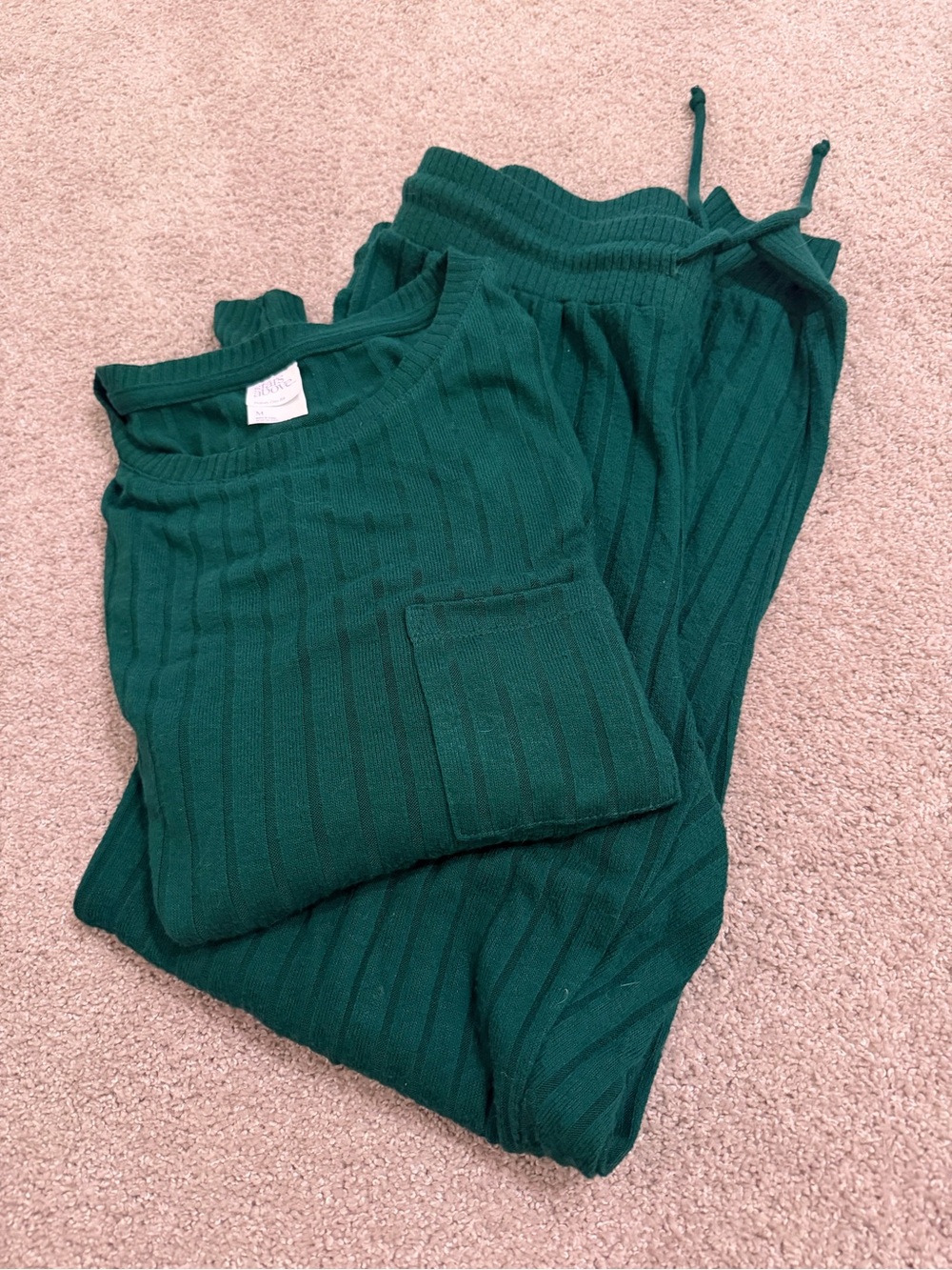 Stars Above Ribbed Lounge Top and Bottom - Emerald, Size Medium